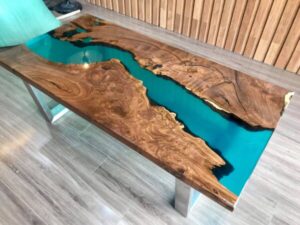 BÀN GỖ EPOXY MÀU XANH