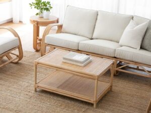 Pretzel Lounge Suite with Biscayne Rectangle Coffee Table in Natural Rattan