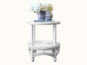 Hartley Round Wicker Side Table in White