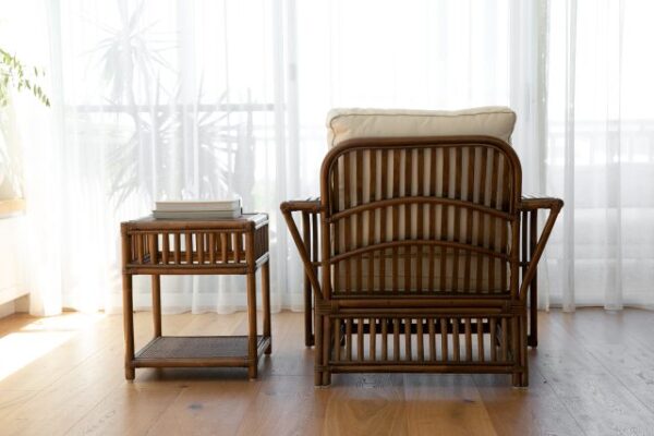 Key Largo Split Cane Armchair & Side Table - Brown Wash Coastal Style