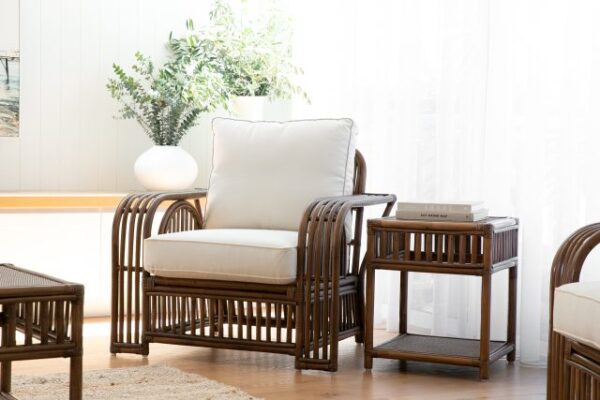 Key Largo Split Cane Armchair & Side Table - Brown Wash Coastal Style