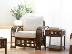 Key Largo Split Cane Armchair & Side Table - Brown Wash Coastal Style