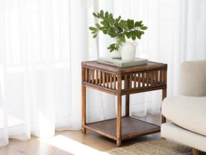 Key Largo Split Cane Side Table - Brown Wash Coastal Style