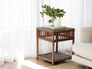 Key Largo Split Cane Side Table - Brown Wash Coastal Style