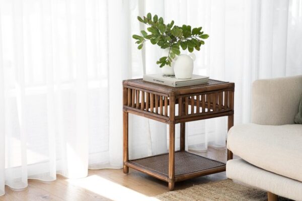 Key Largo Split Cane Side Table - Brown Wash Coastal Style