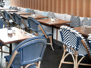 Miami Woven Bistro Chair - Blue & White. Hamptons, Federation, Halcyon House, Cabarita Beach, French Cafe, London, European, Coastal