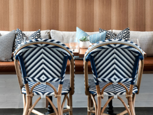 Miami Woven Bistro Chair - Blue & White. Hamptons, Federation, Halcyon House, Cabarita Beach, French Cafe, London, European, Coastal