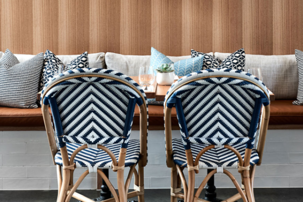 Miami Woven Bistro Chair - Blue & White. Hamptons, Federation, Halcyon House, Cabarita Beach, French Cafe, London, European, Coastal