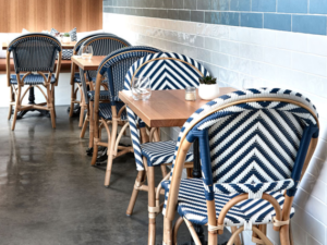 Miami Woven Bistro Chair - Blue & White. Hamptons, Federation, Halcyon House, Cabarita Beach, French Cafe, London, European, Coastal