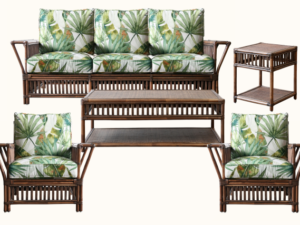 President Rattan 3 Seater Lounge Suite Brown Wash Coastal, Federation Colonial plantation raffles American Palm Beach Cane Bamboo Tropical Cushions