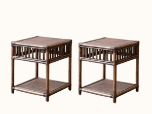 President Rattan Side Table Pair Brown Wash. Raffles Colonial, Federation, Tropical, Coastal style