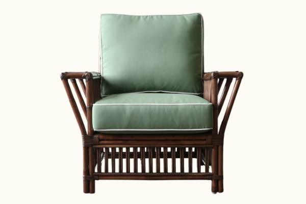 Rattan Armchair Coastal, Federation Colonial plantation raffles American Palm Beach Cane Bamboo Sage Green Cushions