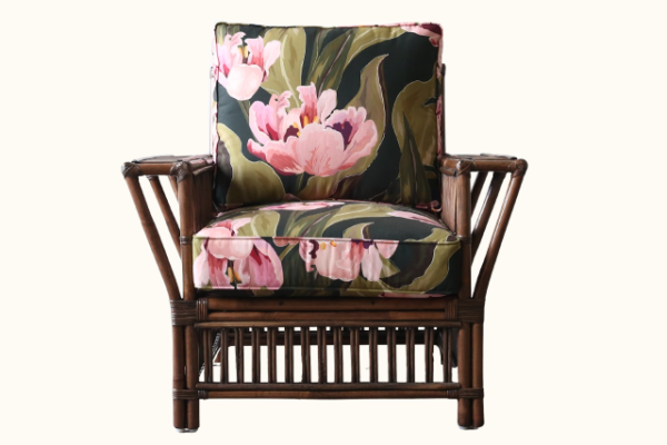 Rattan Armchair Coastal, Federation Colonial plantation raffles American Palm Beach Cane Bamboo Floral Cushions