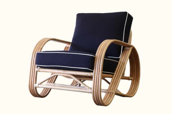 Pretzel Rattan Armchair - Natural Navy White Piping