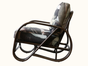 Premium Pretzel Rattan Armchair side in Tobacco Catherine Martin La Palma Linen Fabric Mokum James Dunlop