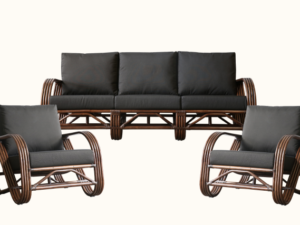 Pretzel Sofa Suite 3 Seater & 2 Armchairs Brown Wash. Raffles Tropical Style Mid Century Modern