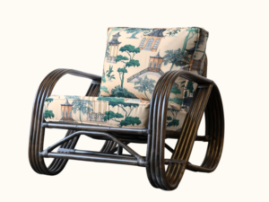 Pretzel Rattan Armchair Tobacco. Pagoda Fabric