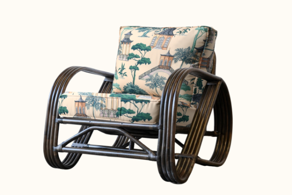 Pretzel Rattan Armchair Tobacco. Pagoda Fabric