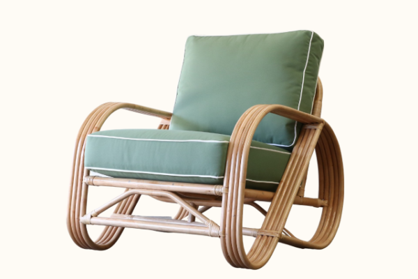 Pretzel Rattan Armchair - Natural Sage Green White Piping