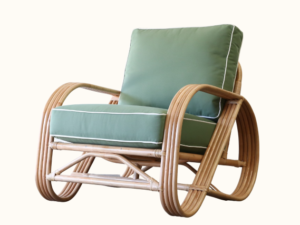 Pretzel Rattan Armchair - Natural Sage Green White Piping