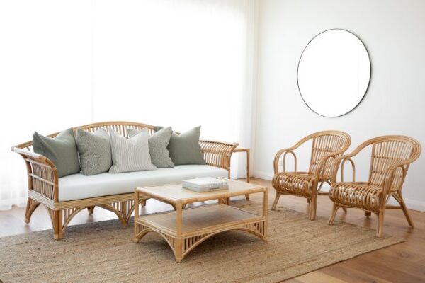 Queenslander rattan Daybed - Natural Coastal Loungeroom with Truro Accent Chairs