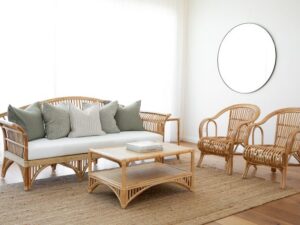 Queenslander rattan Daybed - Natural Coastal Loungeroom with Truro Accent Chairs